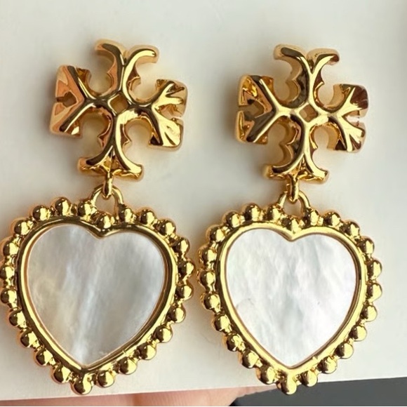 Tory Burch Jewelry - Tory Burch Roxanne Heart Drop Mother Of Pearl Earrings